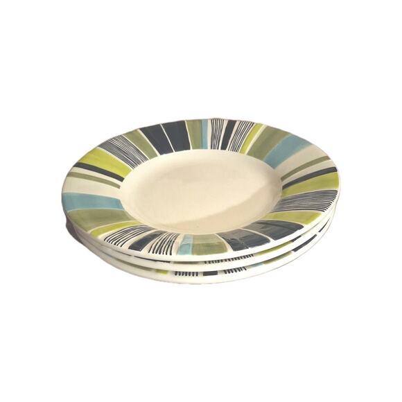 Pottery Barn Sausalito 12” Pasta Bowls/plates Set Of 3 Multicolor Stripe - Picture 6 of 8